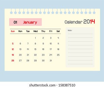 Calendar to schedule monthly. January.