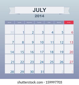 Calendar to schedule monthly. July 2014