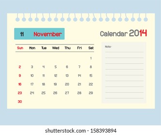 Calendar to schedule monthly. November.