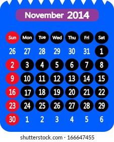 Calendar to schedule monthly.november ,