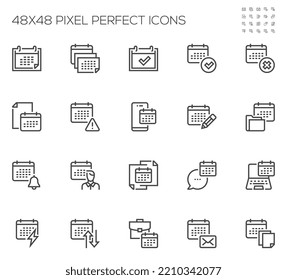 Calendar. Schedule, Period, Term. Vector Line Icons Set. Editable Stroke. 48x48 Pixel Perfect.