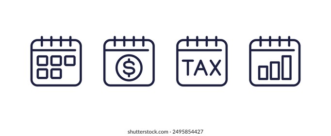 calendar and schedule, tax day line icons on white