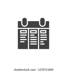 Calendar schedule vector icon. filled flat sign for mobile concept and web design. to-do list calendar simple solid icon. Symbol, logo illustration. Pixel perfect vector graphics