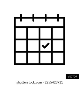 Calendar, schedule vector icon in line style design for website, app, UI, isolated on white background. Editable stroke. EPS 10 vector illustration.
