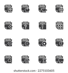 Calendar schedule vector icons set, modern solid symbol collection, filled style pictogram pack. Signs, logo illustration. Set includes icons as calendar notification, event reminder, appointment date