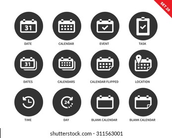 Calendar and schedule vector icons set. Planning concept. Items for reminding and meeting, calendars, event, task, date, locatin, location and time. Isolated on white background