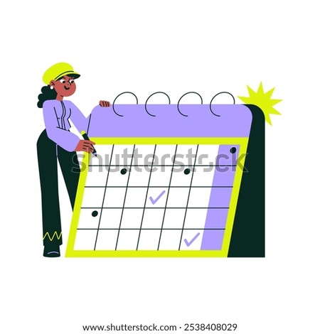 Calendar Scheduling With Female Organizer In Flat Vector Illustration Symbolizing Time Management, Organization, And Planning, Isolated On White Background
