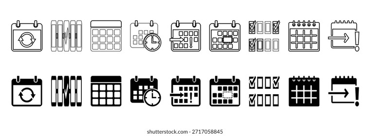 Iconos de calendario y programación de líneas Iconos de eventos, fechas, planificador y gestión de tiempo