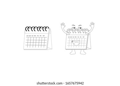 Calendar school object vector Outline illustration