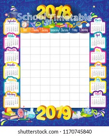 Calendar and School timetable for students or pupils on 2018-2019 year