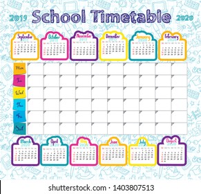 Calendar and School timetable for students or pupils on 2019-2020 year