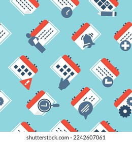 Color del patrón sin problemas del calendario. Elemento de diseño repetitivo para imprimir en tela. Establecimiento de objetivos, notificaciones y planificación. Concepto de días, meses, semanas y años. Dibujo vectorial plano de dibujos animados