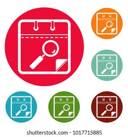 Calendar search icons circle set vector isolated on white background