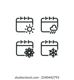 Calendar and seasonal change icon isolated on white background. Vector illustrations are made with vector-based software, not AI generated results.