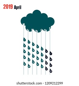 Calendar seasons of april two thousand nineteenth year on a  white background