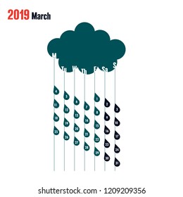 Calendar seasons of march two thousand nineteenth year on a  white background