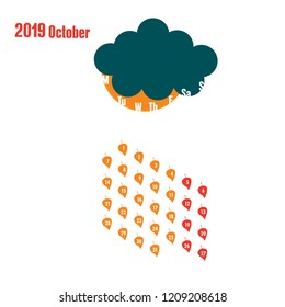 Calendar seasons of october two thousand nineteenth year on a  white background