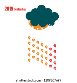 Calendar seasons of september two thousand nineteenth year on a  white background