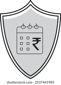 Calendário escudo de segurança dinheiro line art. Vetor isométrico, conjunto de ícones web cor, novo estilo plano. Ilustração criativa, ideia para infográficos. cobertura diária de dinheiro, cobertura de seguro 