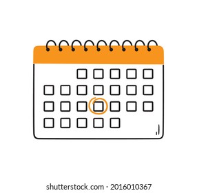 Calendar with selected date. Vector illustration isolated on white background.
