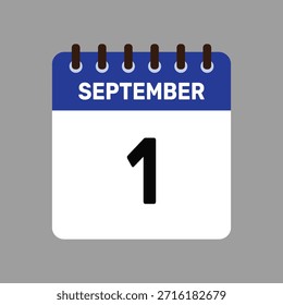 Calendario con recordatorio de Vector de iconos del 1 de septiembre para fechas límite importantes y eventos especiales esta temporada de otoño