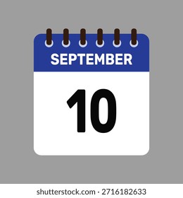 Calendario con el ícono del 10 de septiembre Recordatorio de Vector para fechas límite importantes y eventos especiales esta temporada de otoño