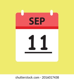 Calendar - September 11 icon illustration isolated vector sign symbol flat design red and white