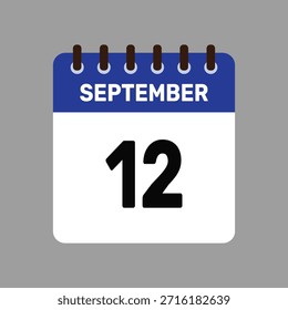 Calendario con recordatorio de Vector de iconos del 12 de septiembre para fechas límite importantes y eventos especiales esta temporada de otoño