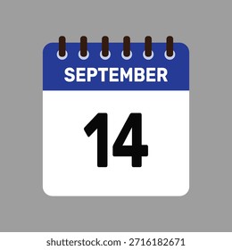 Calendario con recordatorio de Vector de iconos del 14 de septiembre para fechas límite importantes y eventos especiales esta temporada de otoño