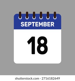 Calendario con recordatorio de Vector de iconos del 18 de septiembre para fechas límite importantes y eventos especiales esta temporada de otoño