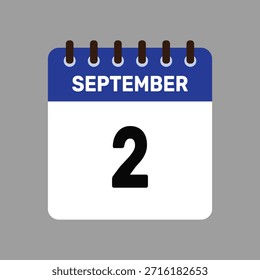 calendário com 2 de setembro ícone vetor lembrete para prazos importantes e eventos especiais nesta temporada de outono