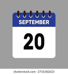 Calendario con recordatorio de Vector de iconos del 20 de septiembre para fechas límite importantes y eventos especiales esta temporada de otoño