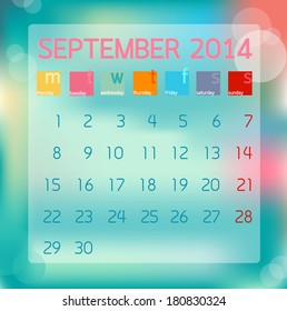 Calendar September 2014, Flat style background, vector illustration