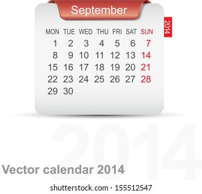 Calendar September 2014. Vector.