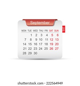 Calendar September 2015. Vector illustration 