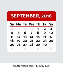 Calendar september 2016 printable. Generic design template layout.
