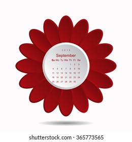 Calendar September 2016 vector design. Week starts from Sunday. icon, vector illustration. Modern design. Flat design style, flower icon