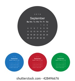 Calendar September 2016 vector design