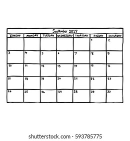 calendar September 2017 - vector illustration sketch hand drawn with black lines, isolated on white background