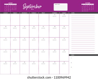 suit Four Opaque Calendar September 2018 Planner Organizational Stock Vector (Royalty Free)  1100969942 | Shutterstock