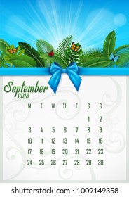 Calendar September 2018 with tropical concept. Vector Illustration
