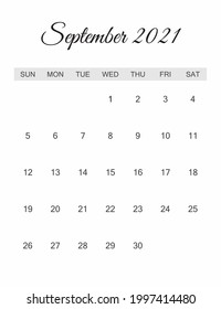 Calendar September 2021 autumn month minimal style