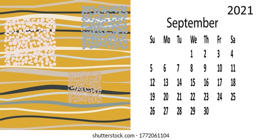 Calendar for September 2021, the week begins on Sunday. Stylish image for the background. Vector illustration