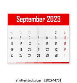 Calendar September 2023 on a white background. Vector illustration.