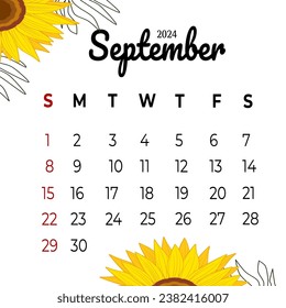 calendar september 2024 with aesthetic flowers