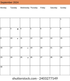 calendar of September 2024 in English language