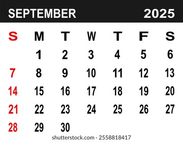 Calendar for September 2025. the week begins on Monday. flat design. removable calender for the month. vector ilustration. 