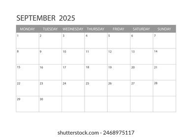 Calendar for September 2025. The week starts on Monday.