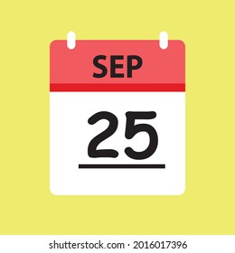 Calendar - September 25 icon illustration isolated vector sign symbol flat design red and white