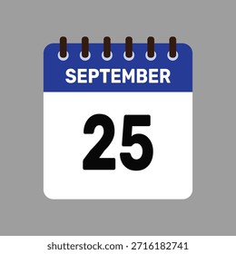 Calendario con recordatorio de Vector de iconos del 25 de septiembre para fechas límite importantes y eventos especiales esta temporada de otoño